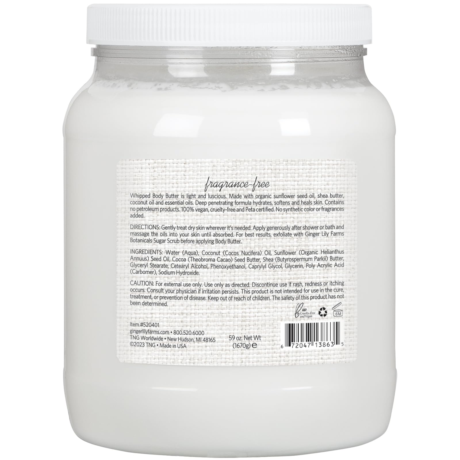 Ginger Lily Farms Botanicals whipped body butter jar closeup shows rich hydration for dry skin