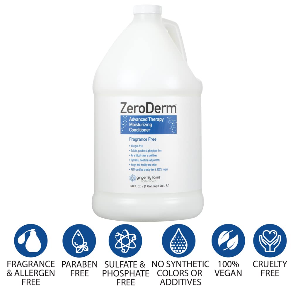 Ginger Lily Farms Botanicals ZeroDerm conditioner being applied for gentle detangling and shine.