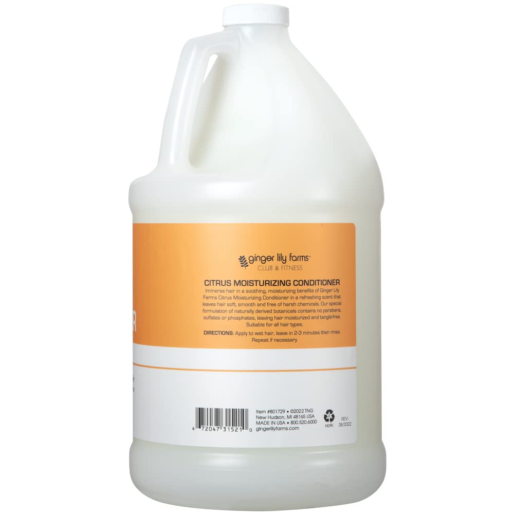Ginger Lily Farms label closeup shows vegan cruelty-free Citrus Moisturizing Conditioner.