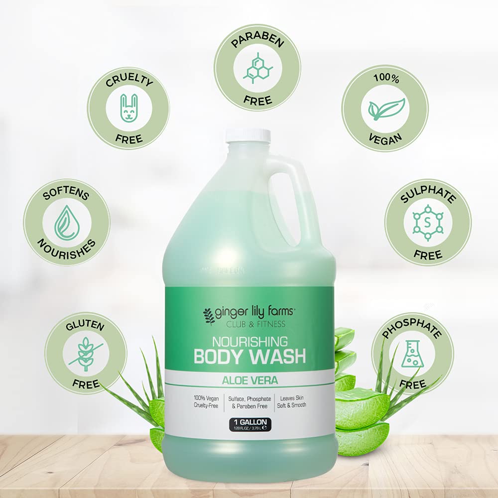 Ginger Lily Farms Club & Fitness Nourishing Body Wash texture close-up reveals creamy formula for sensitive skin