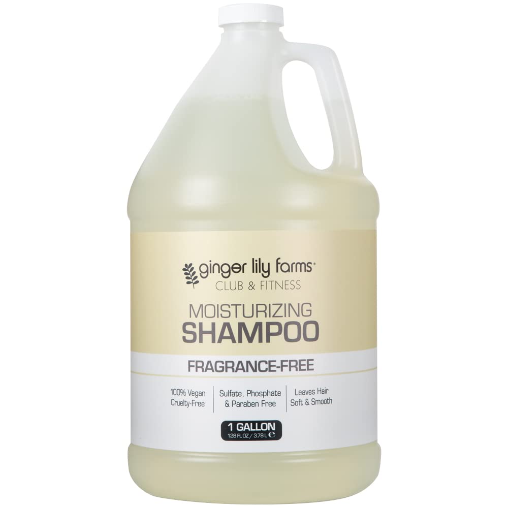 Ginger Lily Farms Club & Fitness shampoo bottle front—fragrance-free moisturizing care for all hair types.