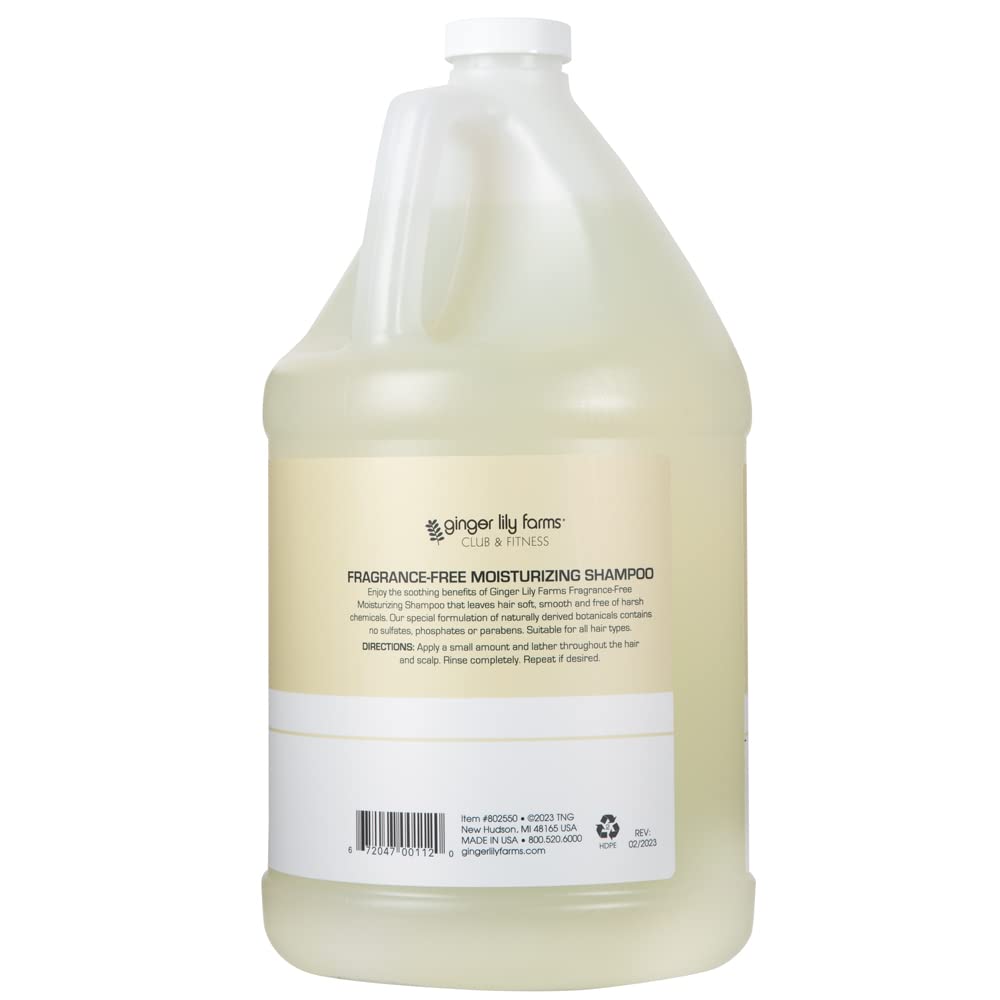 Ginger Lily Farms Club & Fitness shampoo bottle side—sulfate-free cleansing ideal for sensitive scalps.