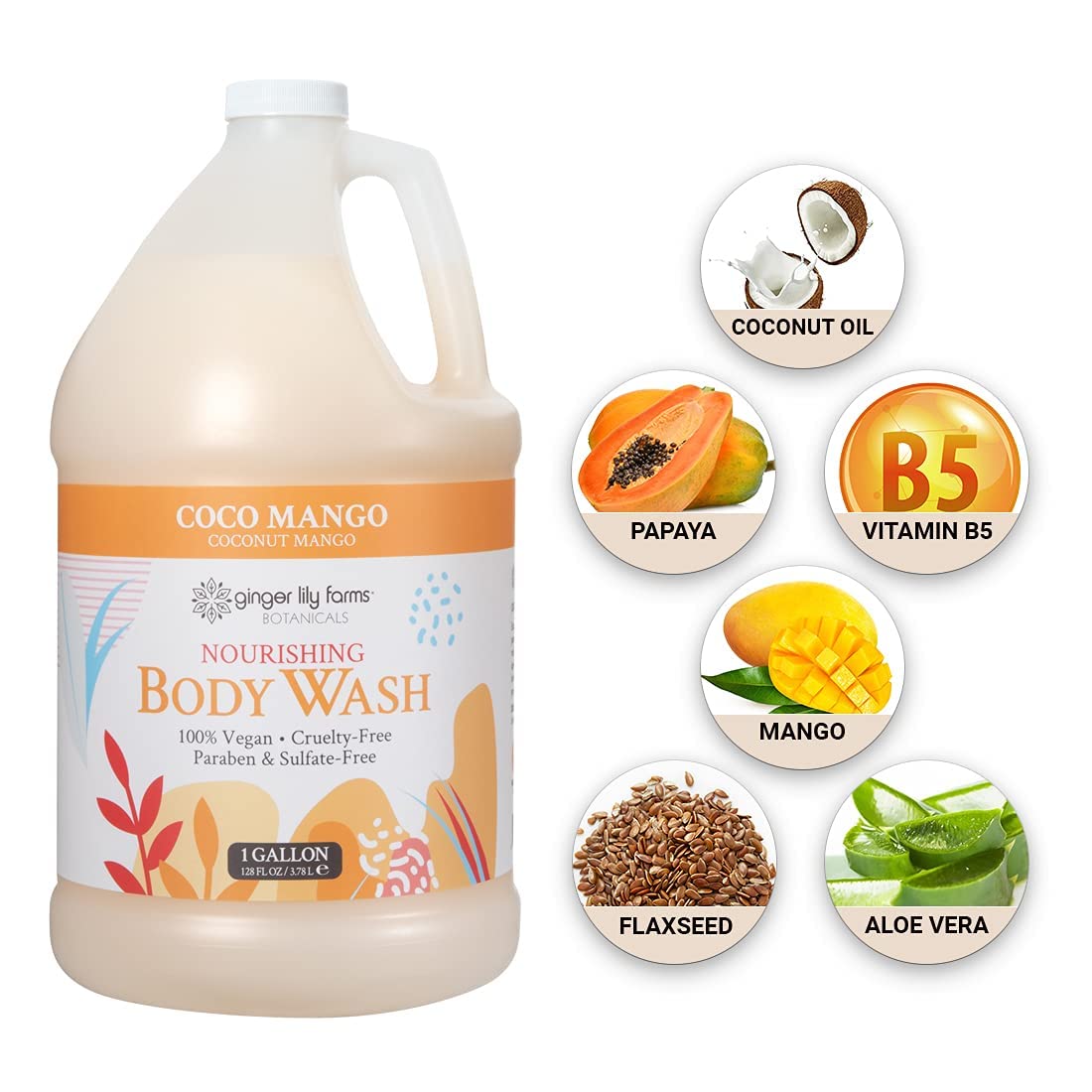 Ginger Lily Farms Coco Mango dispenser-ready setup for gym or spa use.
