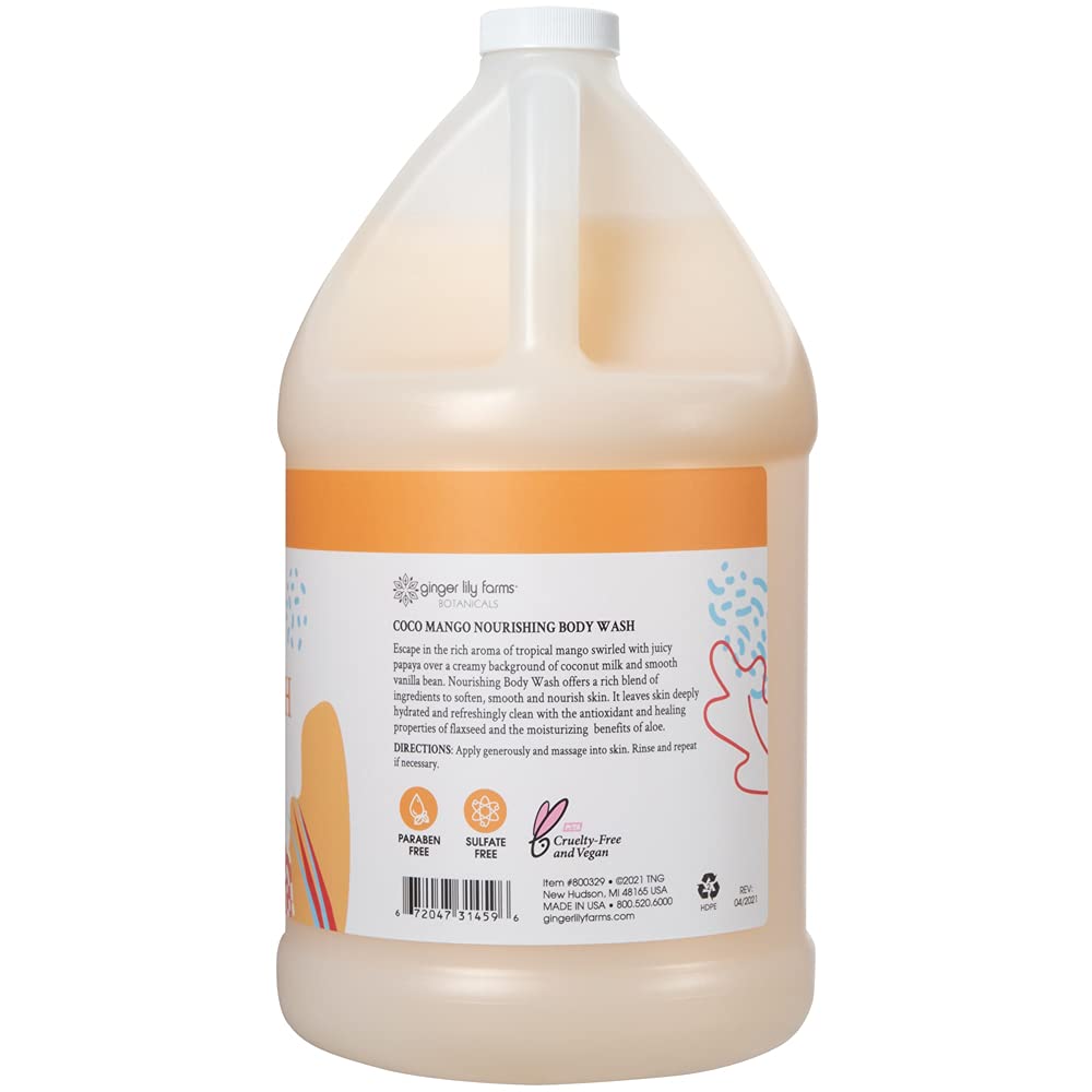Ginger Lily Farms Coco Mango label design highlighting vegan, cruelty-free credentials.