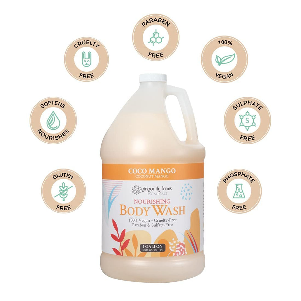 Ginger Lily Farms Coco Mango close-up showing rich lather for a refreshing cleanse.