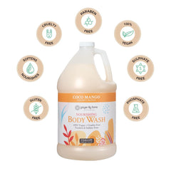 Ginger Lily Farms Coco Mango close-up showing rich lather for a refreshing cleanse.