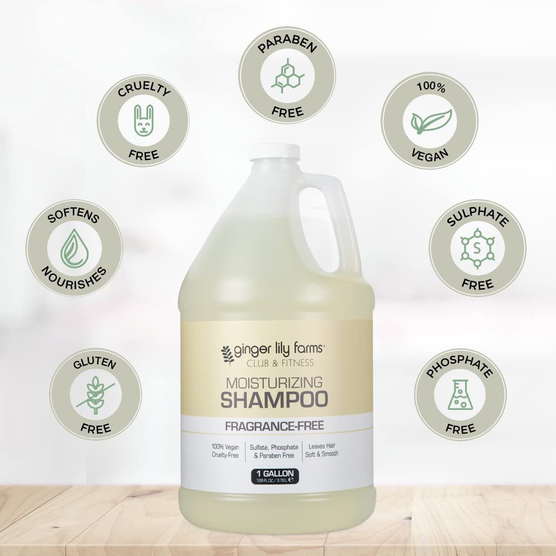 Ginger Lily Farms Club & Fitness fragrance-free shampoo bottle—unscented care suitable for fragrance sensitivities.