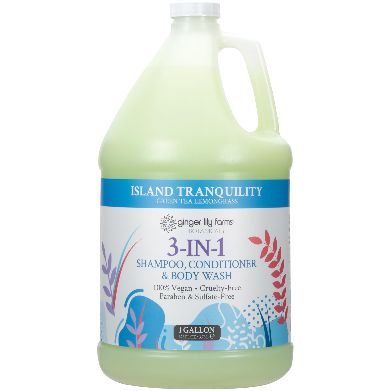 Ginger Lily Farms Island Tranquility gallon refill bottle pouring for easy refills.