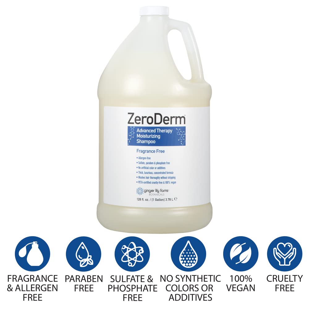 Ginger Lily Farms ZeroDerm close-up on fragrance-free formula and allergen-free benefits.