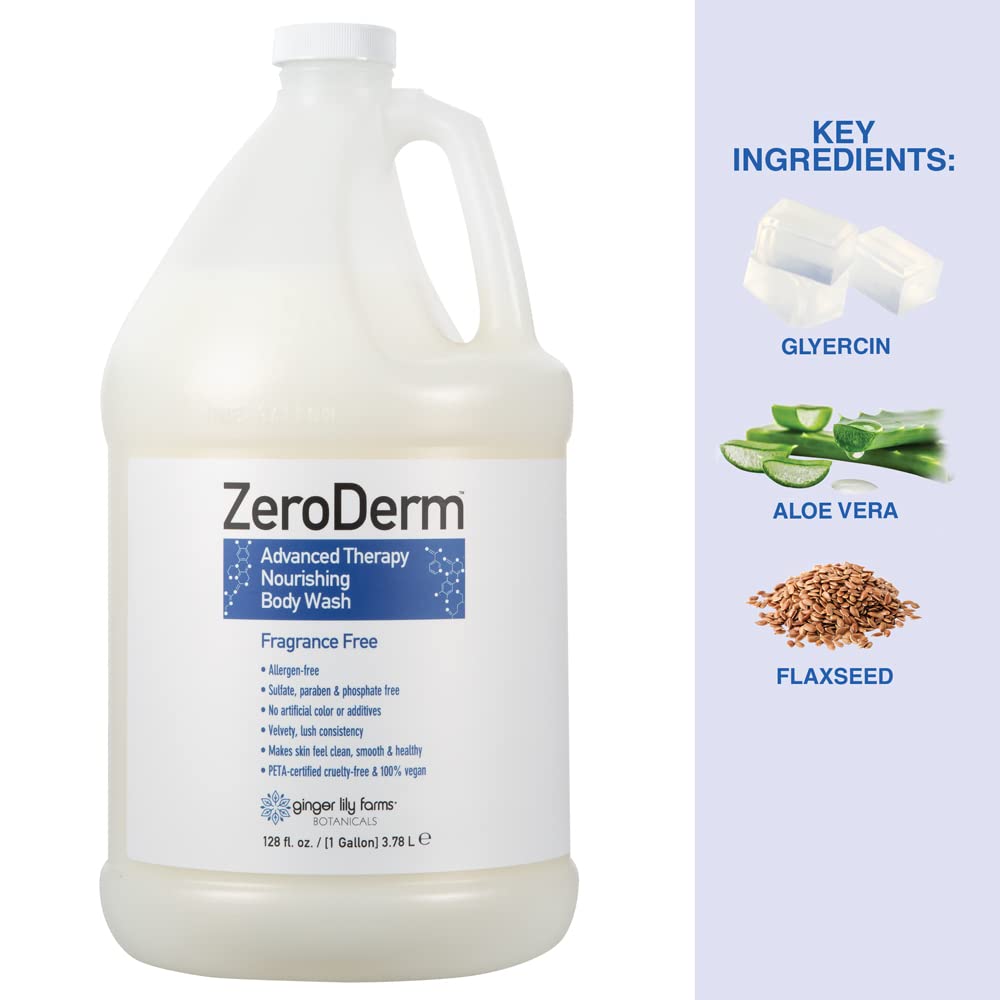 Ginger Lily Farms ZeroDerm fragrance-free label closeup emphasizing allergen-free formula.