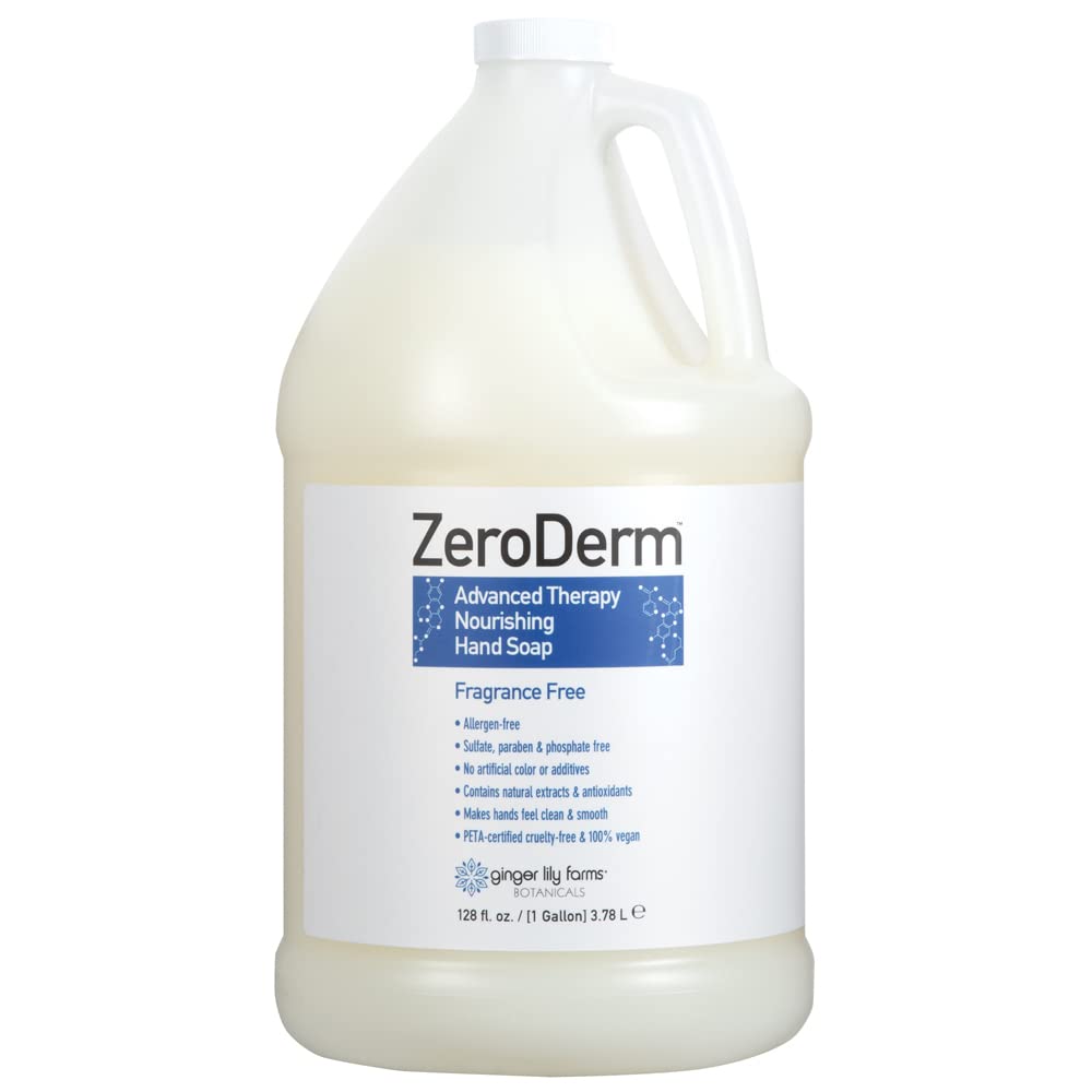 Ginger Lily Farms ZeroDerm 128oz refill bottle for fragrance-free gentle hand cleansing.