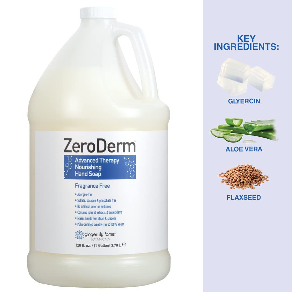 Ginger Lily Farms ZeroDerm fragrance-free hand wash in use, suited for sensitive hands.