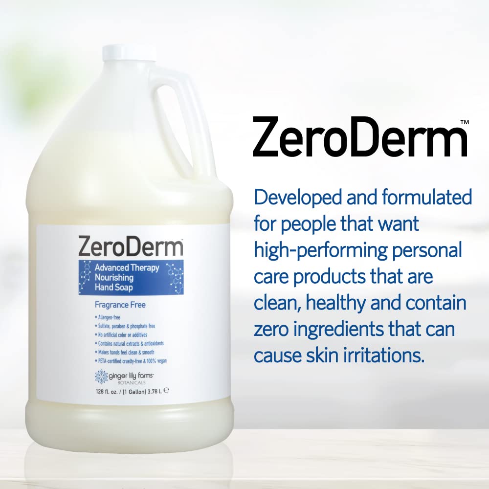 Ginger Lily Farms ZeroDerm gallon refill pack for eco-friendly bulk dispensing.
