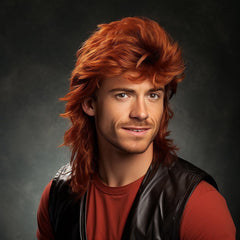 Ginger mullet wig close-up texture for an authentic retro vibe.