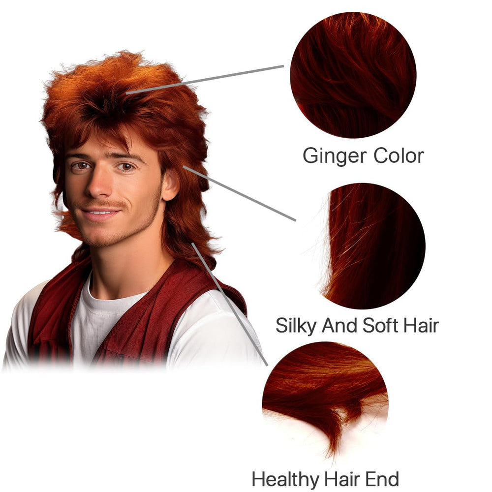 Ginger mullet wig model-wearing for a confident party-ready transformation.
