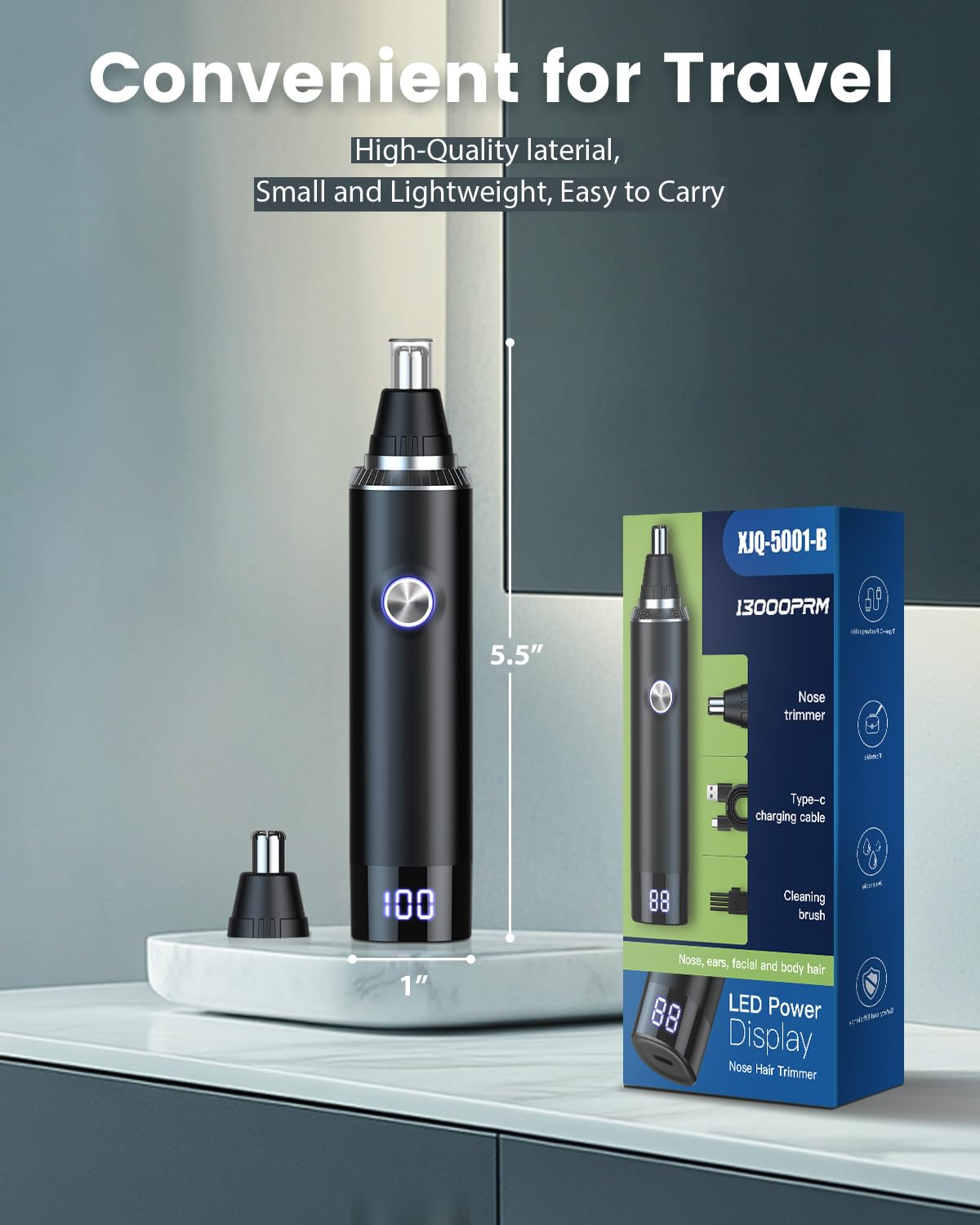 Ginity compact pen-design fits pockets for on-the-go grooming.