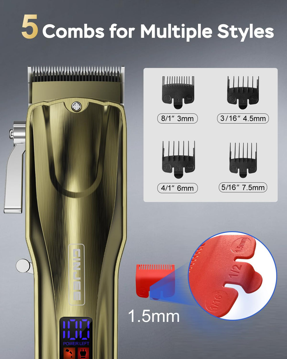 GinJee hair clippers rechargeable design supports salon sessions at home.