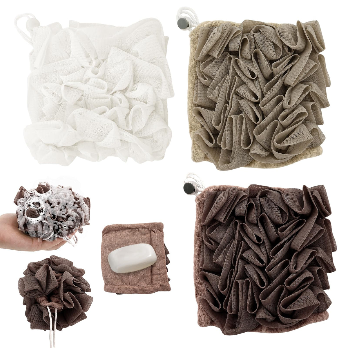 Giococo 3pc soap loofah coffee pack adds color to your routine with rich lather