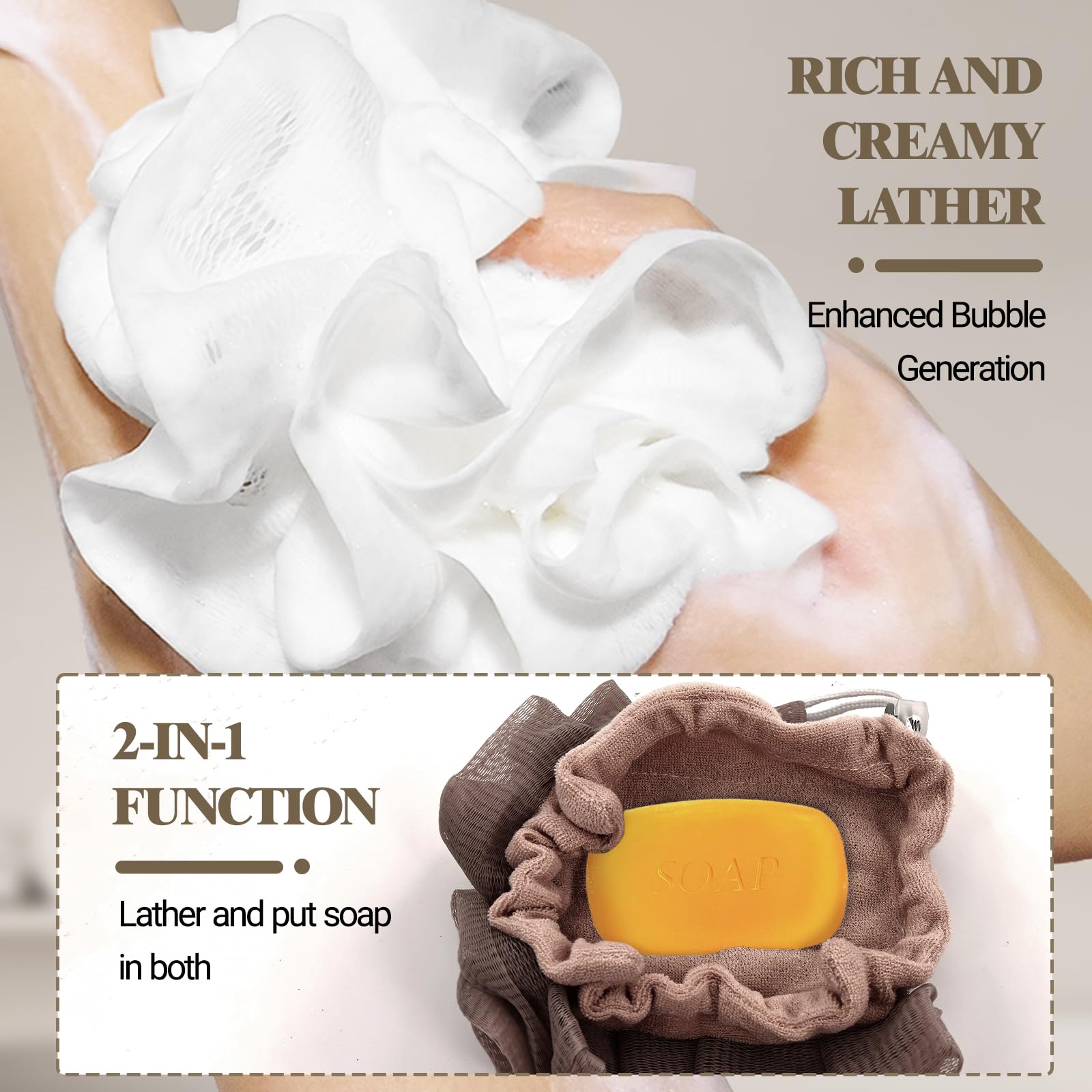 Giococo drawstring bar soap loofah keeps soap secure for mess-free use