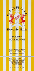 Giorgio Beverly Hills for Men EDT bottle side view emphasizing sleek packaging for casual wear.