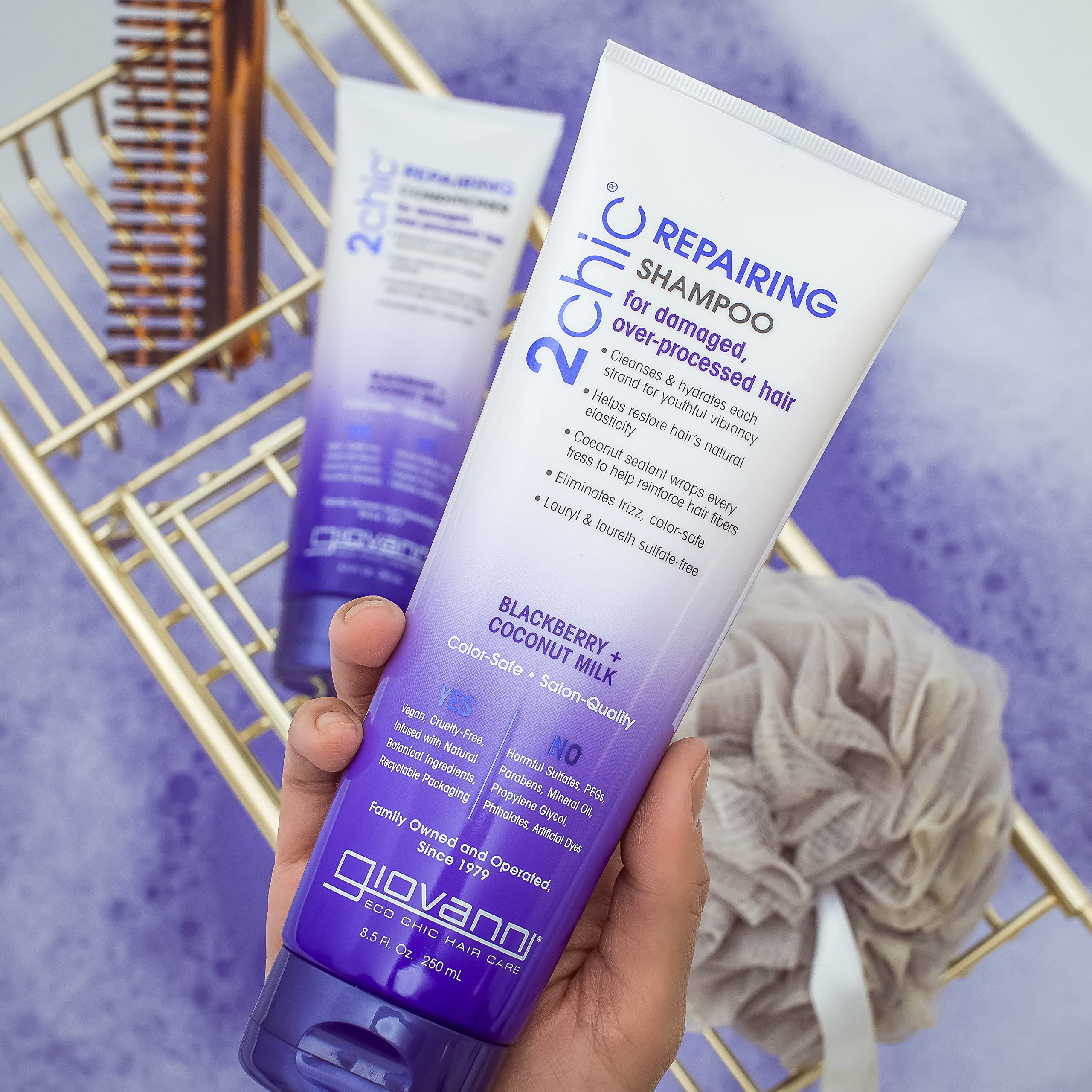 GIOVANNI 2chic color-safe formula promotes vibrant, long-lasting color protection.