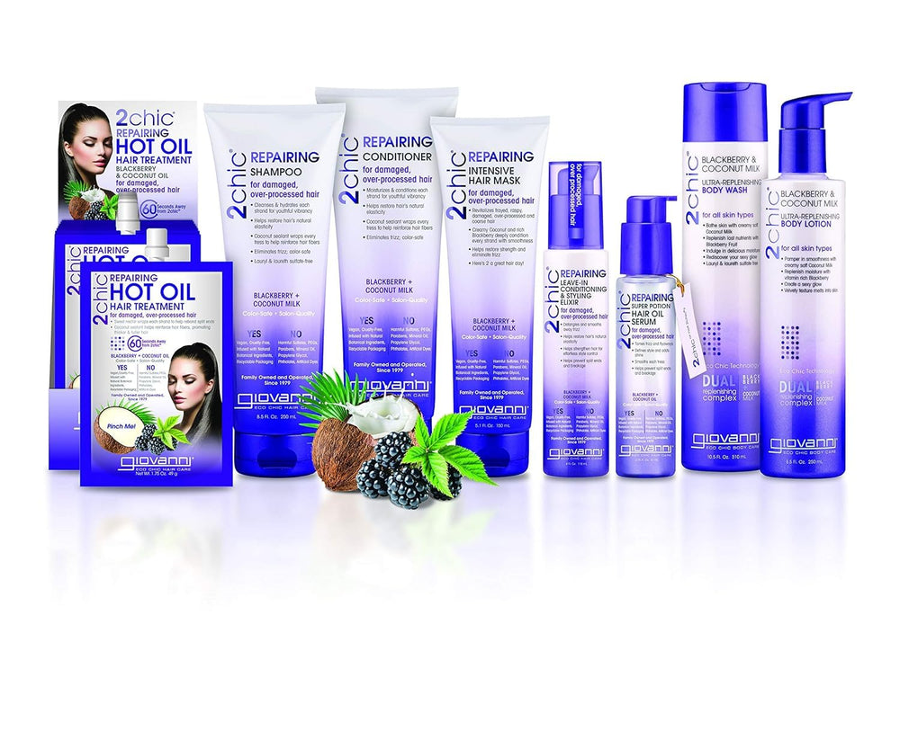 GIOVANNI 2chic elixir applied to hair—manageability and frizz reduction.