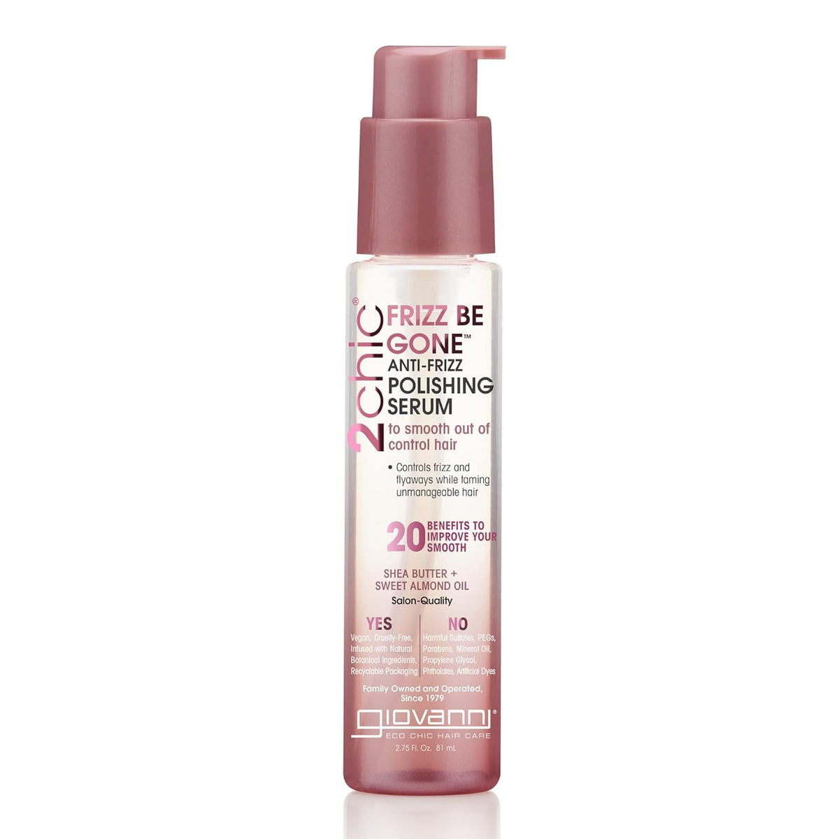 Giovanni 2chic Frizz Be Gone bottle closeup for smoothing and shine