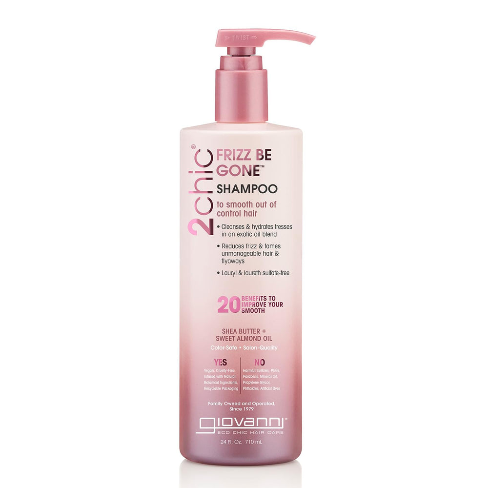 Giovanni 2chic Frizz Be Gone shampoo bottle for smooth frizz control.