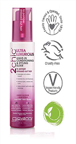 Giovanni 2chic leave-in elixir cherry blossom rose petals closeup highlighting botanicals for healthy shine