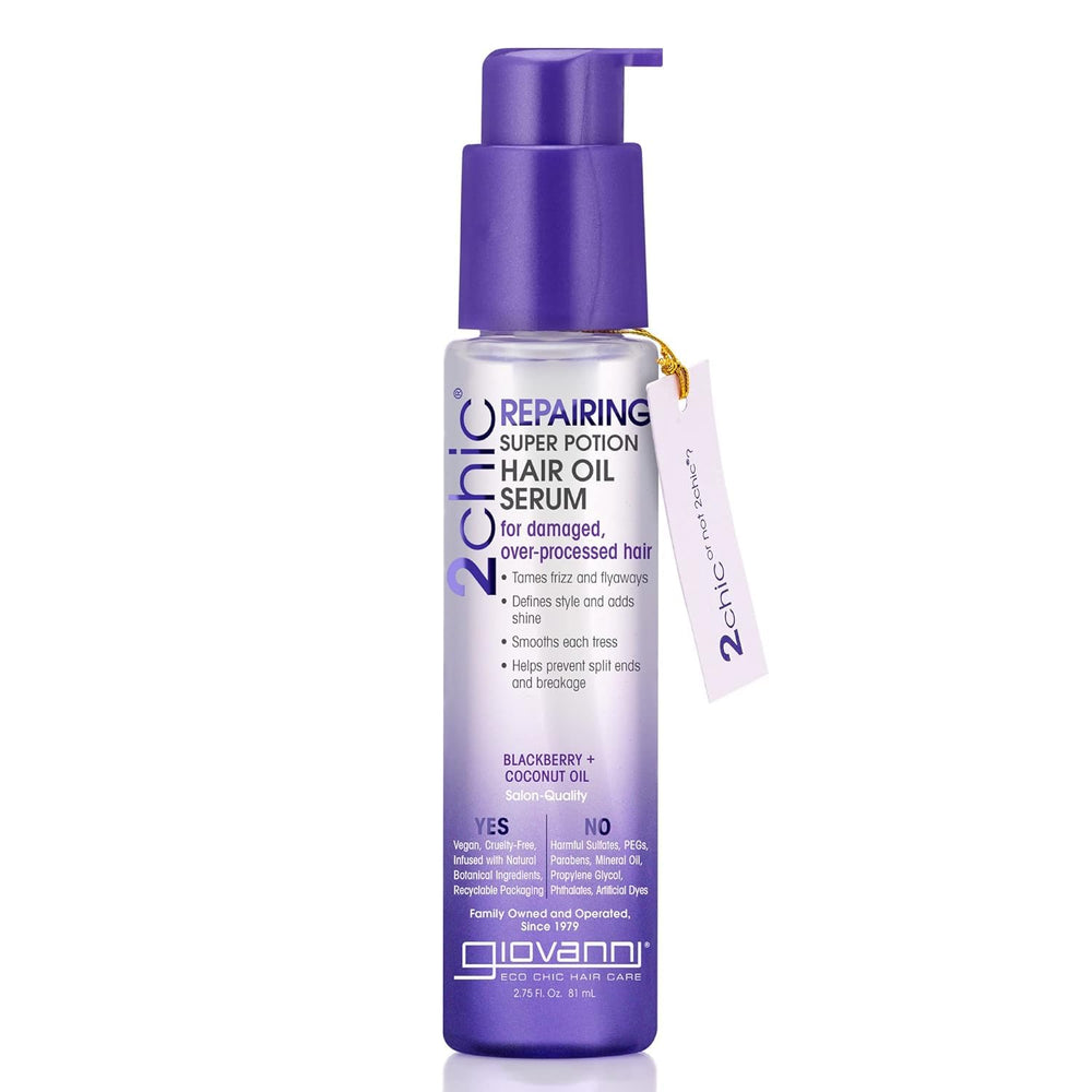 GIOVANNI 2chic Repairing Super Potion bottle pour demonstrates easy application for smooth, shiny hair.