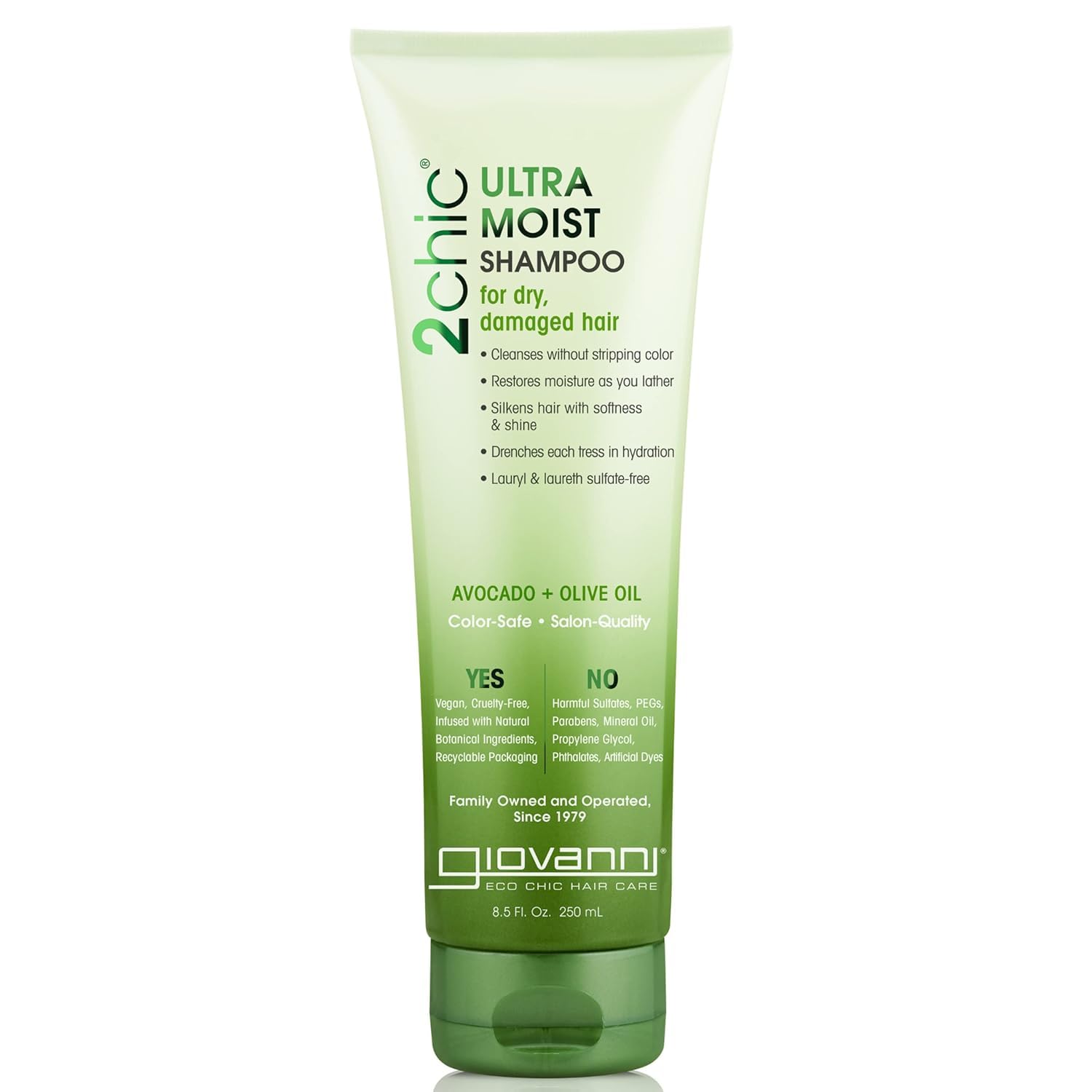 GIOVANNI 2chic Ultra-Moist Shampoo avocado-olive-oil bottle for rich hydration.
