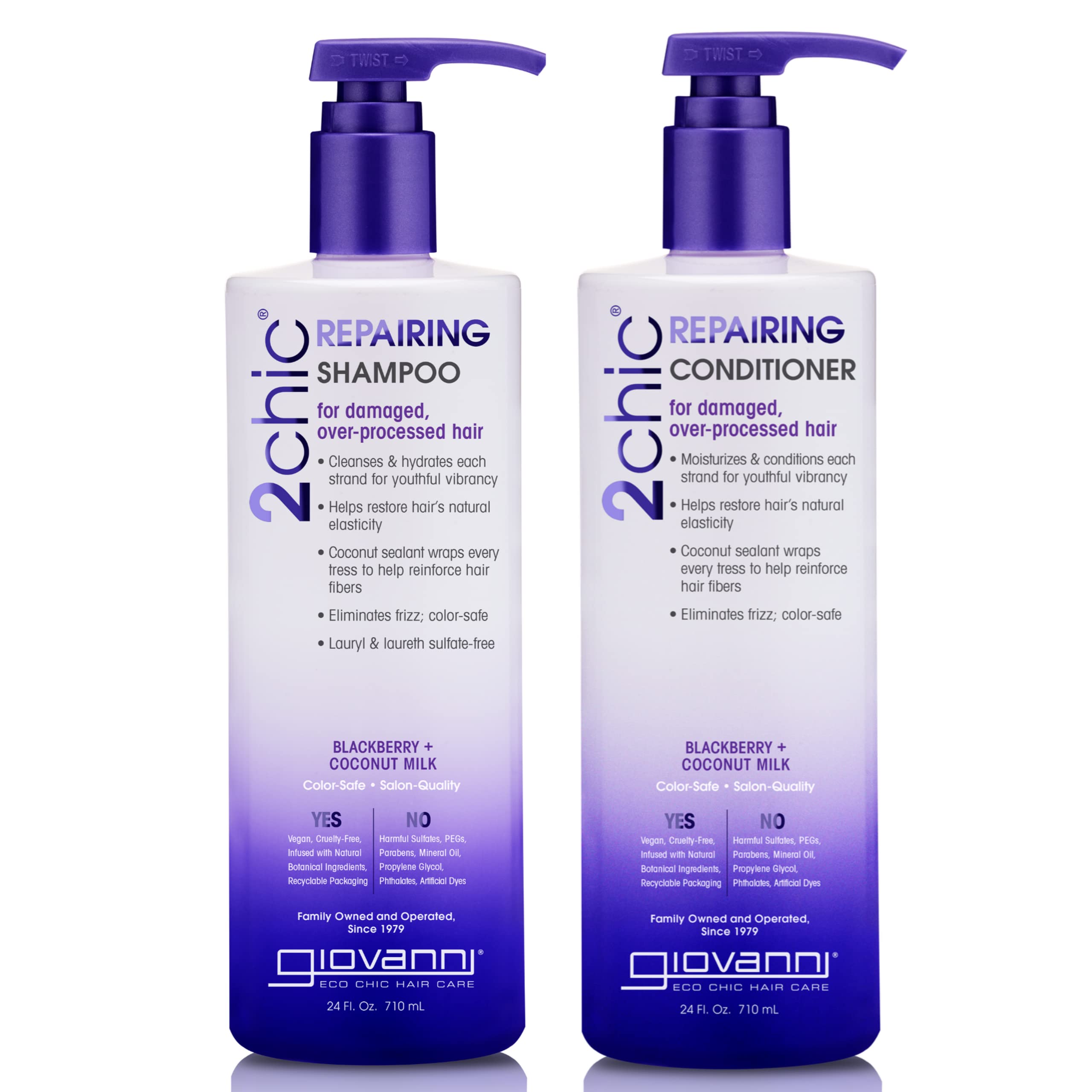 GIOVANNI 2chic Ultra-Repairing Shampoo bottle delivers color-safe hydration for damaged hair.