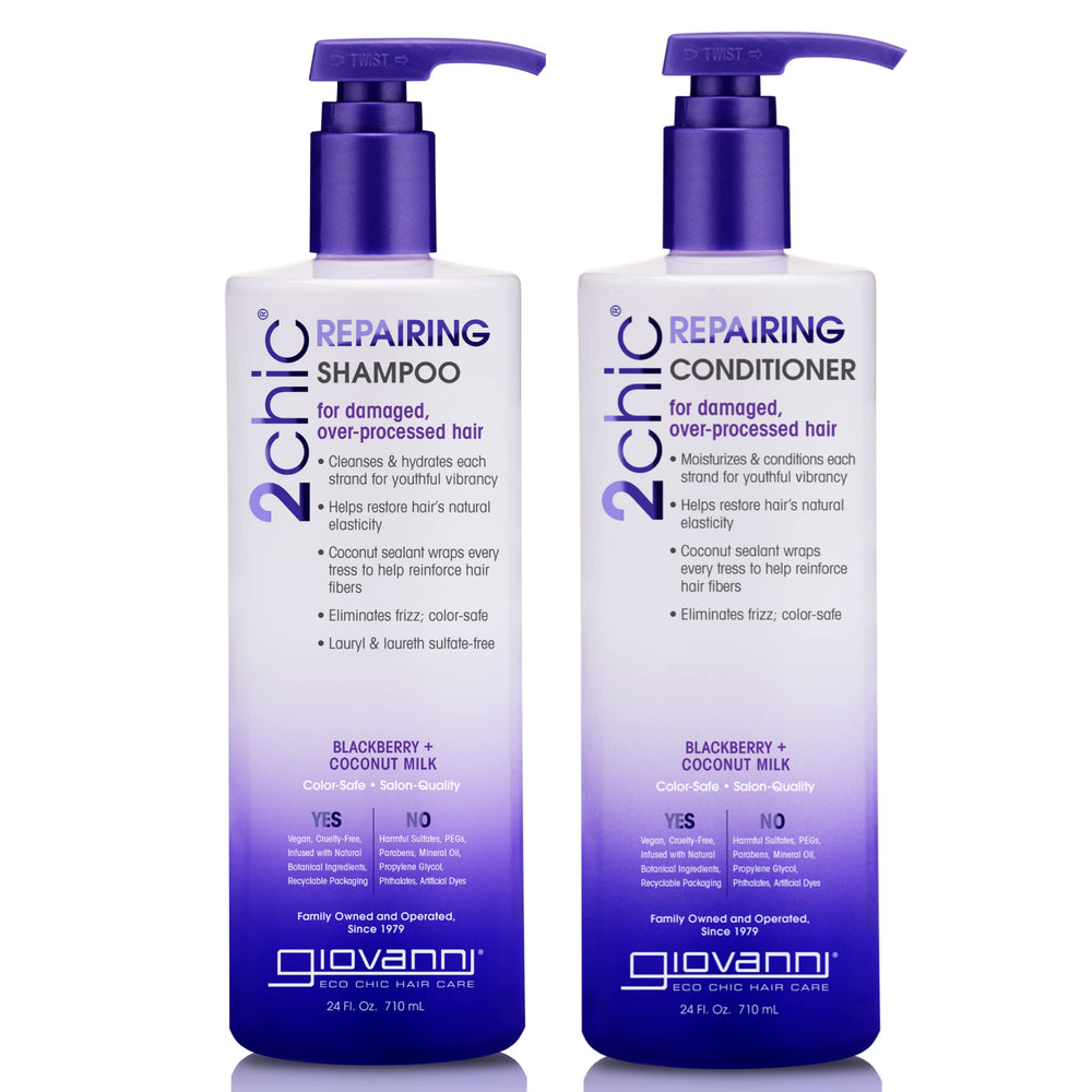 GIOVANNI 2chic Ultra-Repairing Shampoo bottle delivers color-safe hydration for damaged hair.