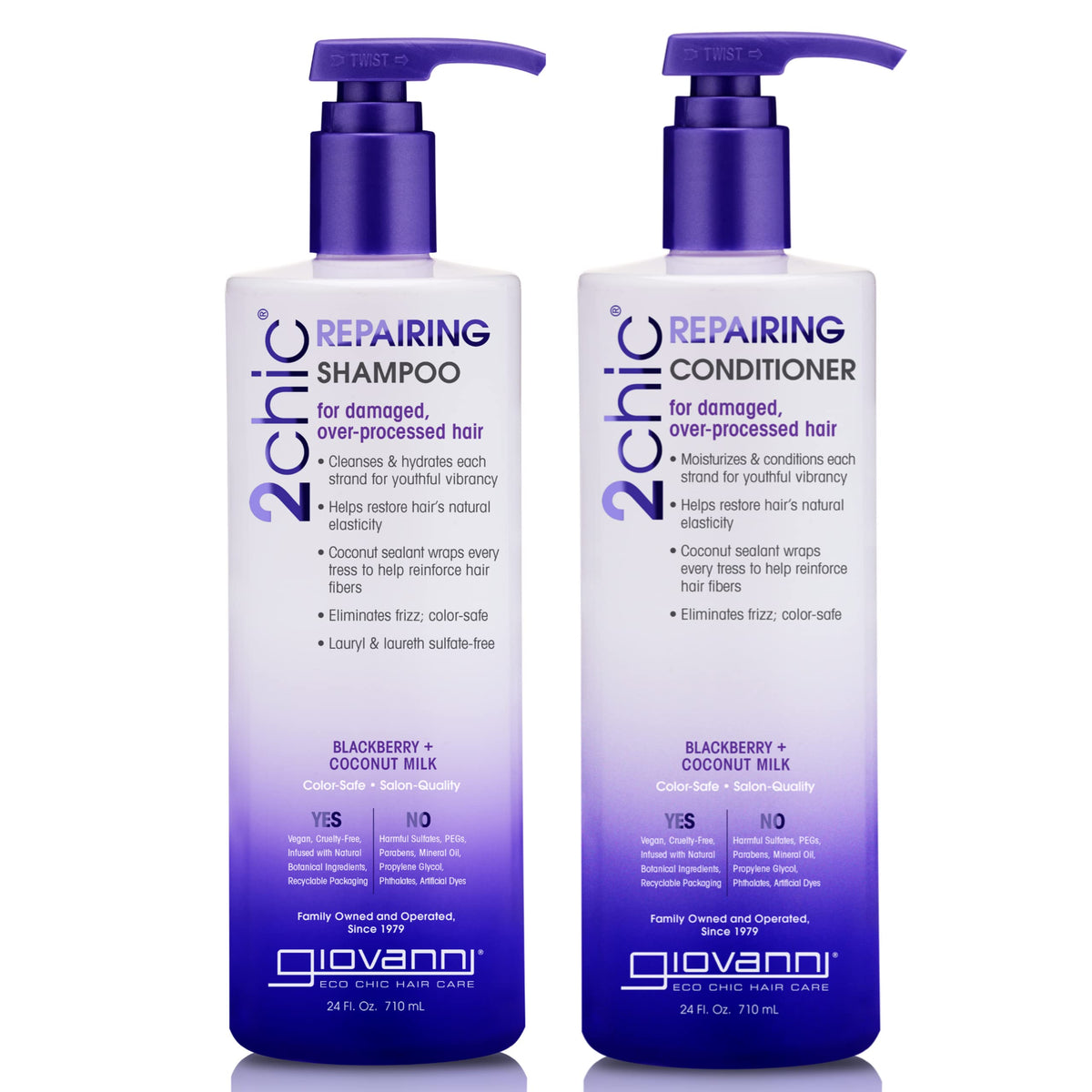 GIOVANNI 2chic Ultra-Repairing Shampoo bottle delivers color-safe hydration for damaged hair.