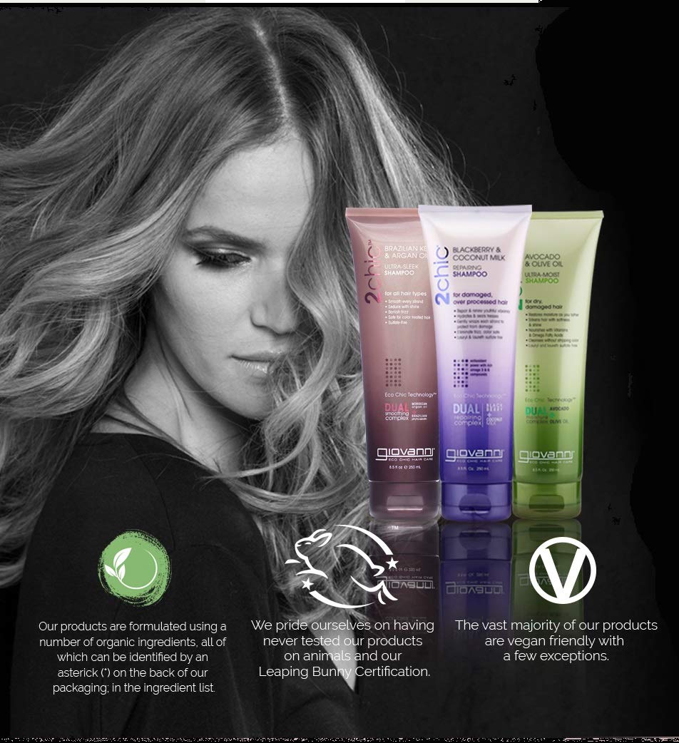Giovanni 2chic Ultra-Repairing Shampoo packaging highlights recyclable materials.