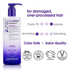 Giovanni 2chic Ultra-Repairing Shampoo pump close-up shows easy application and hydration.