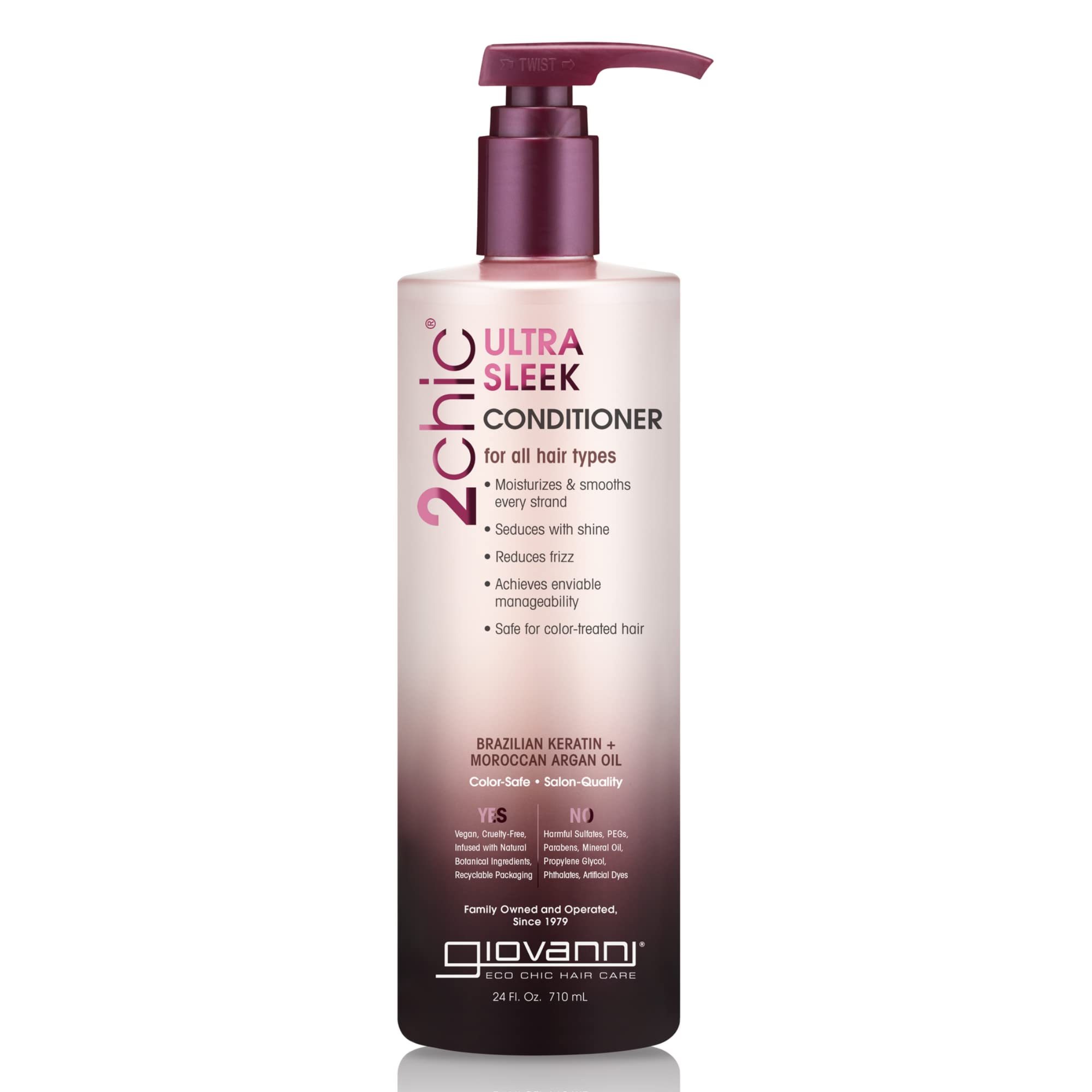 GIOVANNI 2chic Ultra-Sleek conditioner bottle offers color-safe hydration and shine.