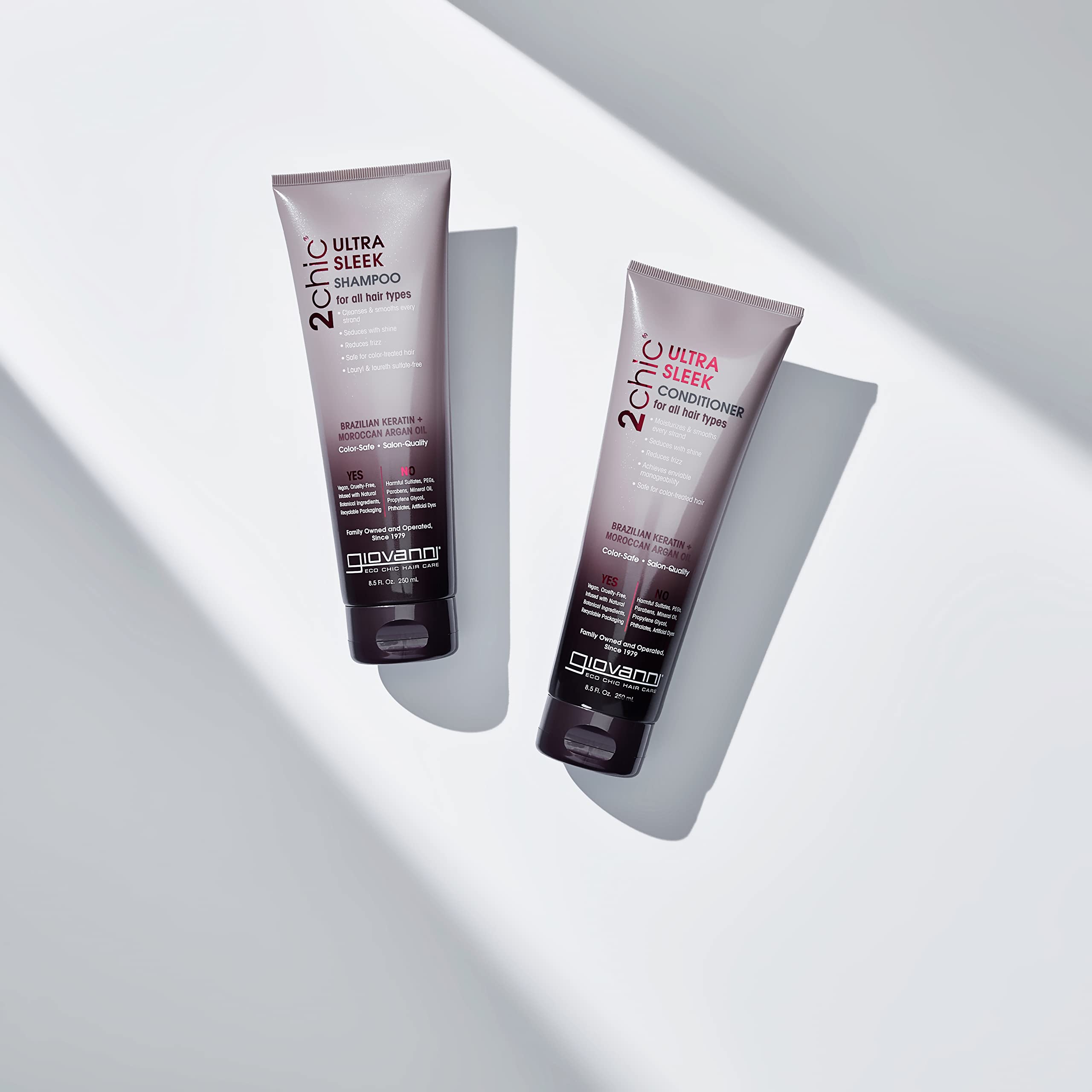 GIOVANNI 2chic Ultra-Sleek conditioner on shelf conveying color-safe, salon-quality care.