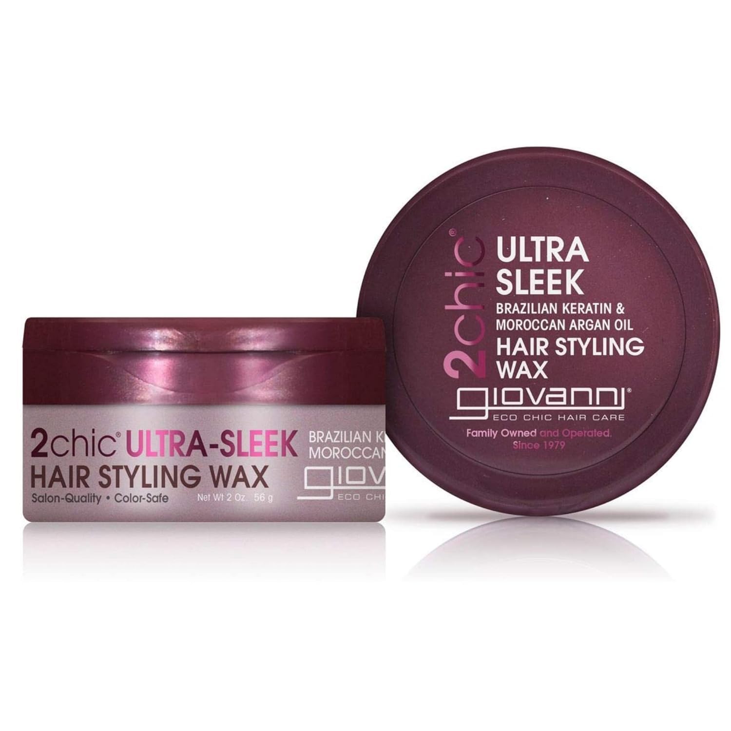 GIOVANNI 2chic Ultra Sleek wax bottle shows strong hold for lasting style and anti-frizz control.