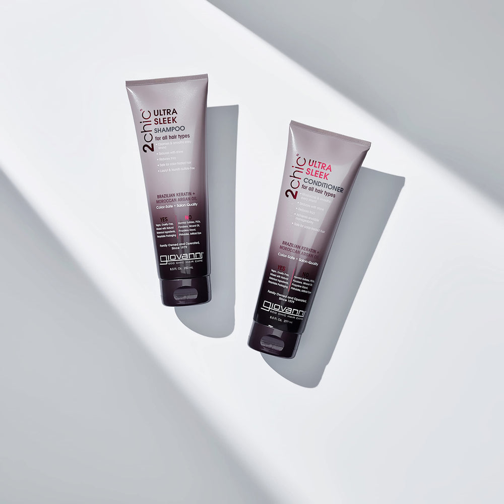 GIOVANNI 2chic Ultra-Sleek Shampoo color-safe indicator and dye protection messaging