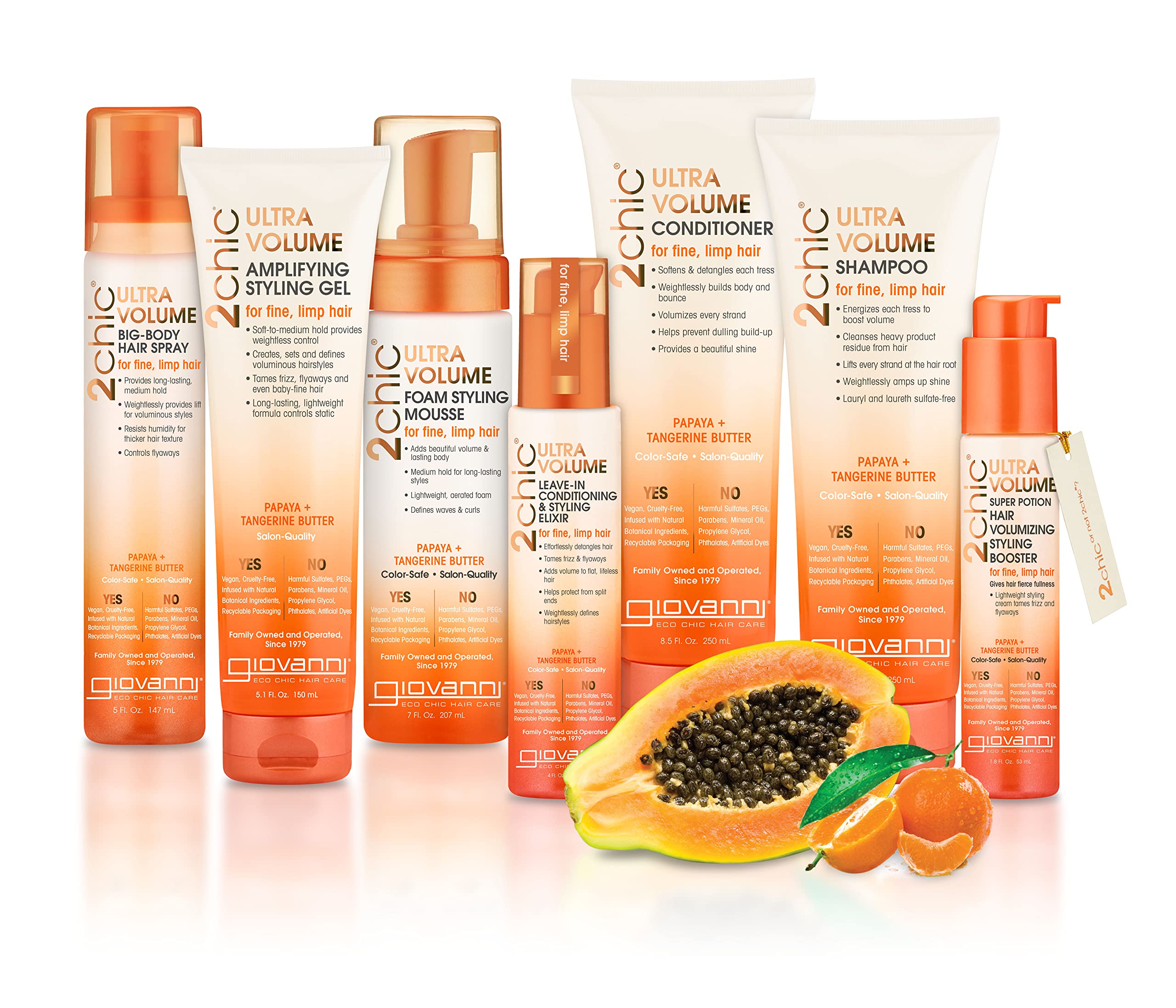 Hair spray on model showing smooth, frizz-free shine.