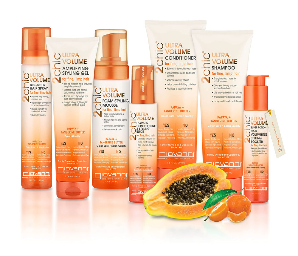 Hair spray on model showing smooth, frizz-free shine.