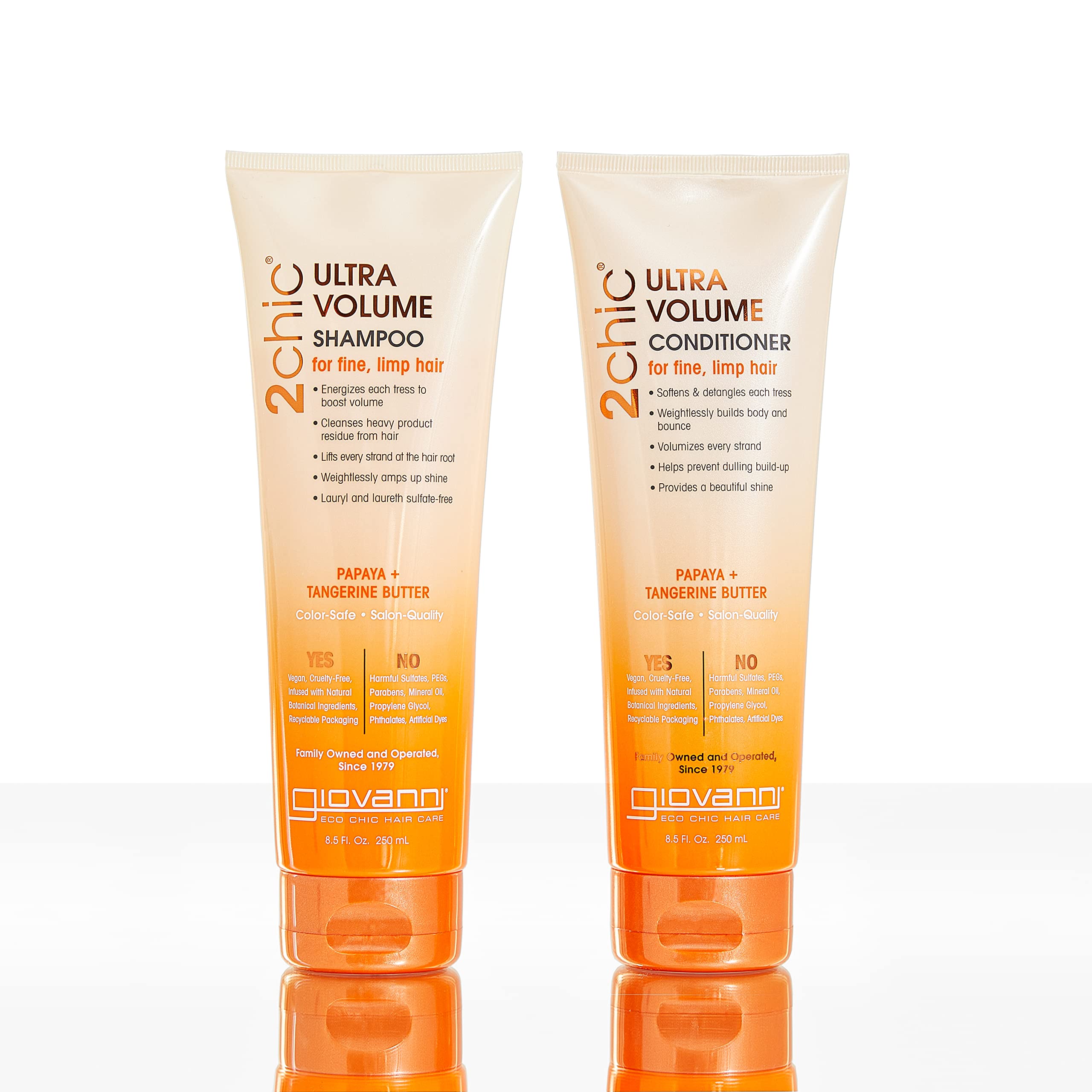 GIOVANNI 2chic Ultra-Volume Shampoo dual-formula visual hints detangling and body.