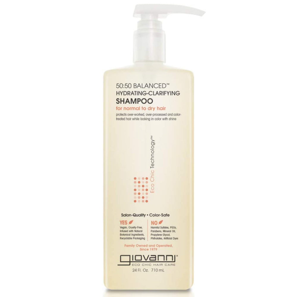 GIOVANNI 50:50 Balance bottle—hydrating clarifying shampoo for nourished, manageable hair.