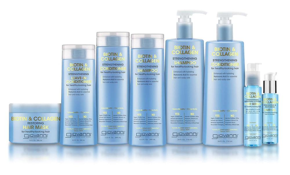 GIOVANNI Biotin & Collagen Conditioner color-safe packaging signals premium cruelty-free salon care