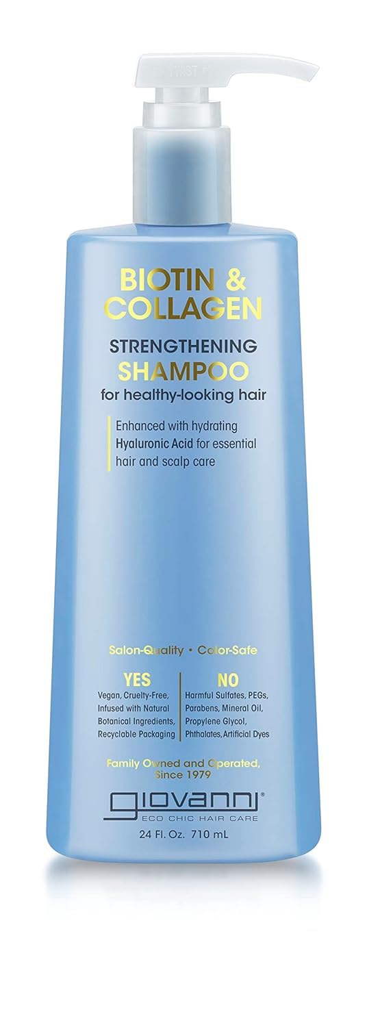 GIOVANNI Biotin and Collagen Shampoo bottle front showing volumizing formula for fuller hair