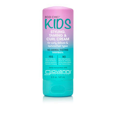 GIOVANNI Eco Chic Kids Styling Taming Curl Cream bottle showing smooth curls