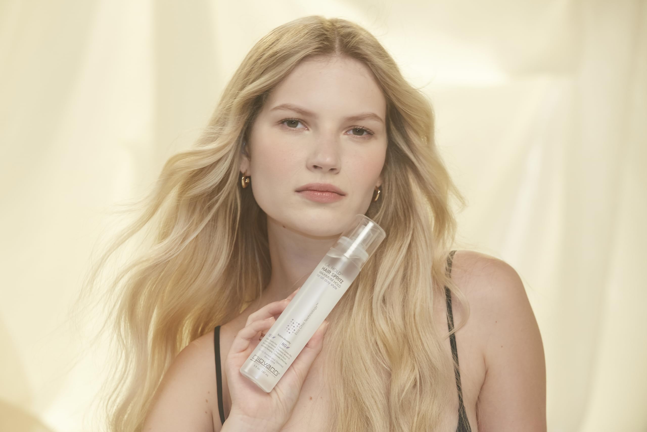 GIOVANNI L.A. Hold Hair Spritz finished-look shows controlled, defined styling.