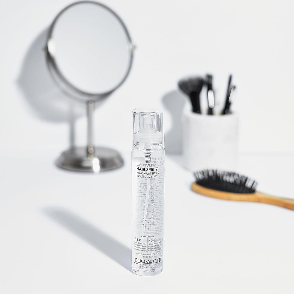 GIOVANNI L.A. Hold Hair Spritz packaging highlights eco-conscious design.