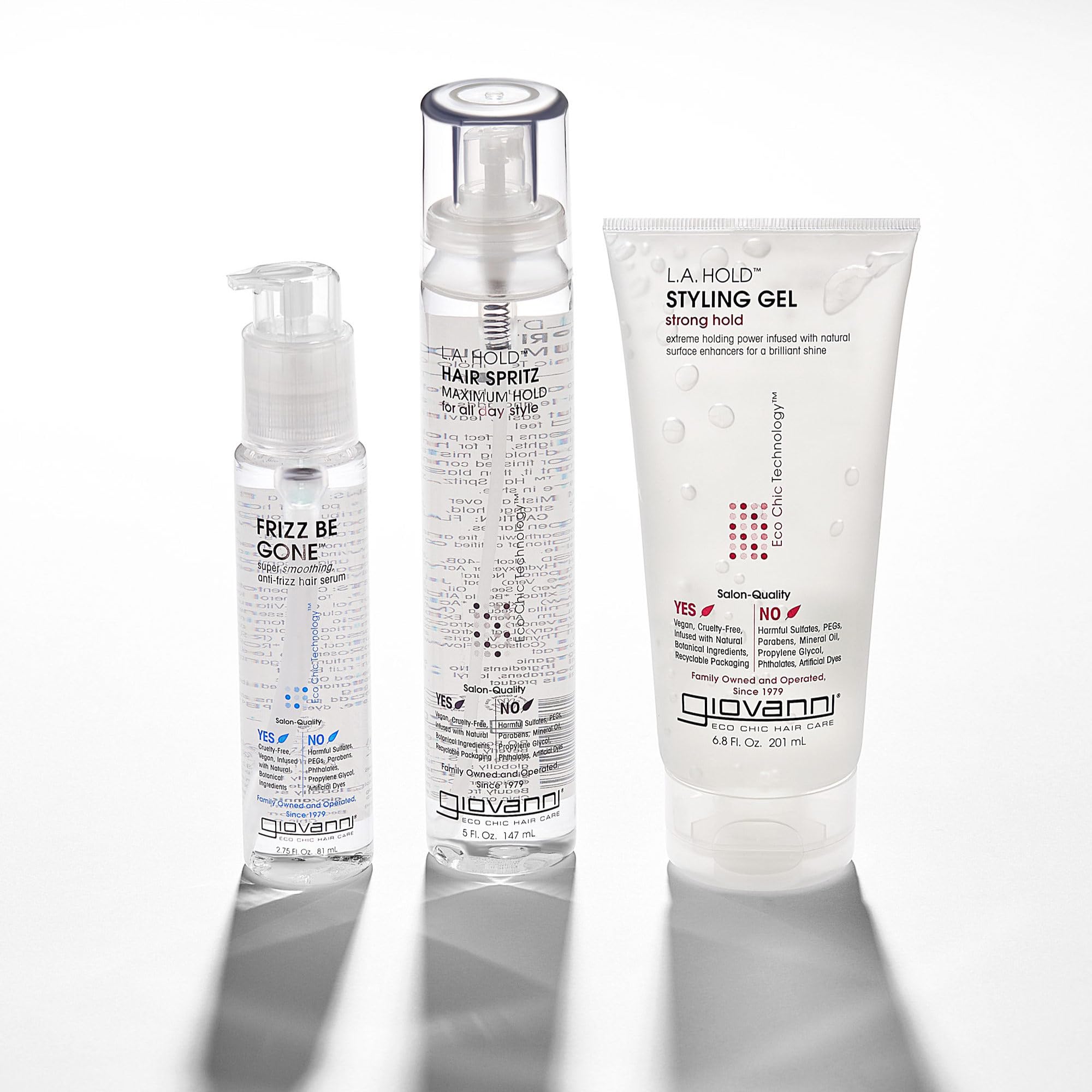 GIOVANNI L.A. Hold Hair Spritz vegan-friendly formula supports cruelty-free care.